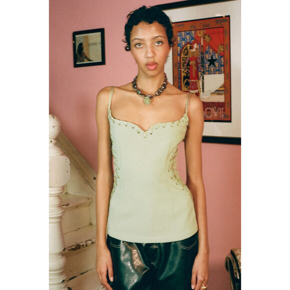 Paris Georgia Eyelet Heart Singlet Tank Top in Dune XS - Picture 5 of 7